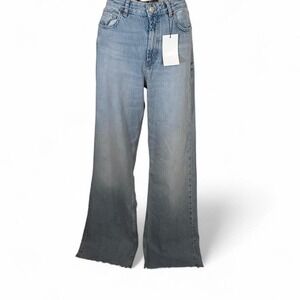 Zara Wide Leg Jeans Light Wash Women's Size 8 Raw Hem NWT
